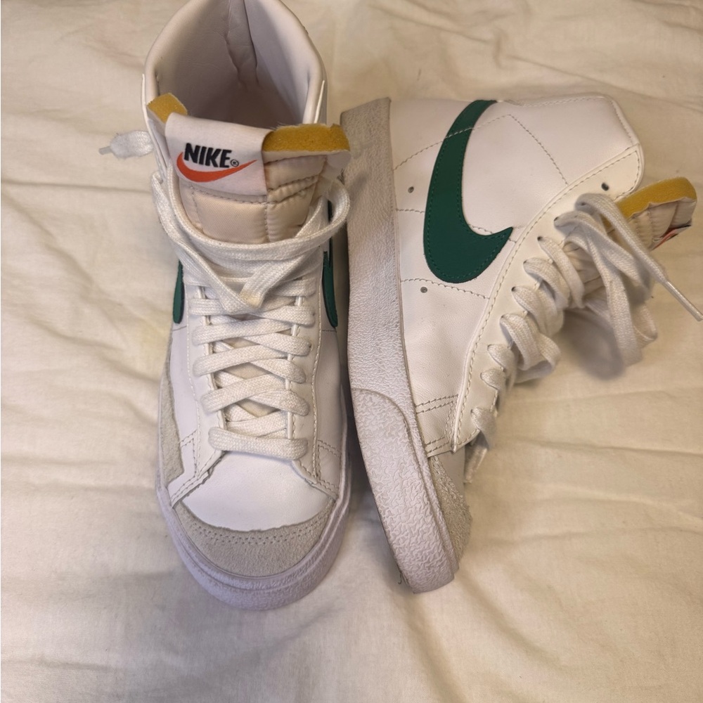 Nike White and Teal High-Top Sneakers